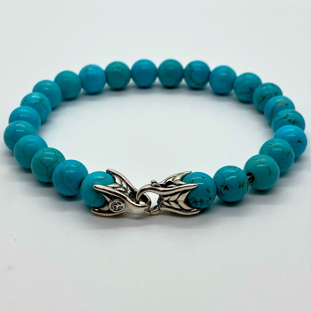 DAVID YURMAN Mens 925 Sterling Silver 8mm Turquoise Spiritual Beads Brac…